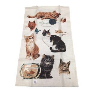 VTG Kay Dee Linen Kitchen Tea Towel Cats Kitten Breeds R. Batchelder Signed NWT
